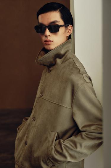 FAUX SUEDE REGULAR FIT JACKET - Dark brown by Zara