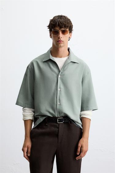 RELAXED FIT FLOWING SHIRT - Green / Blue by Zara