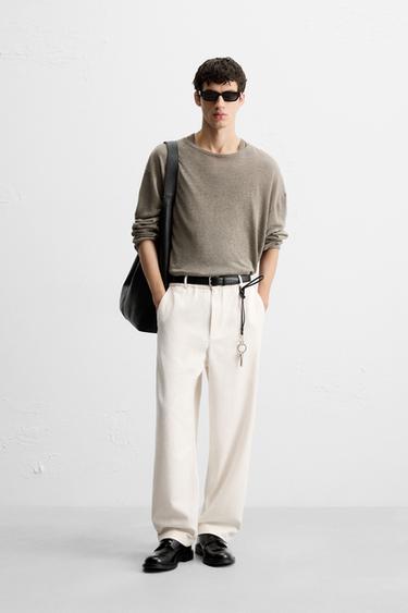 TEXTURED REGULAR FIT TROUSERS - Ecru by Zara - Image 0