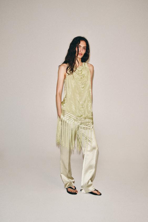 ZW COLLECTION JACQUARD FRINGED TOP - Lime by Zara - Image 0