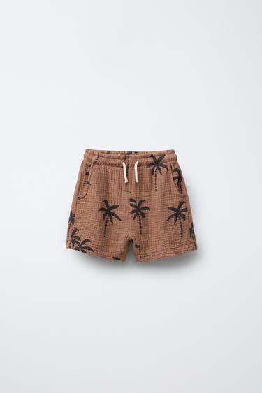 PALM TREE TEXTURED BERMUDA SHORTS - Light brown by Zara - Image 0