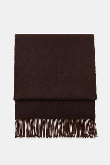 PLAIN SOFT FRINGED SCARF - Brown by Zara