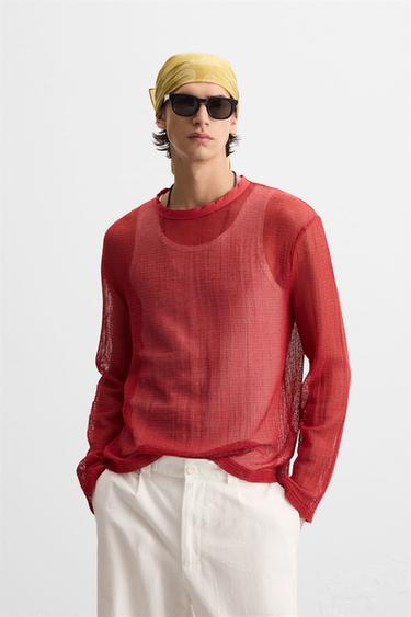 OPEN KNIT T-SHIRT - Red by Zara