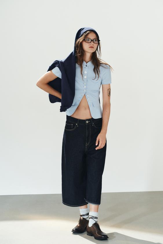 CHECK PEPLUM TOP - Blues by Zara - Image 0