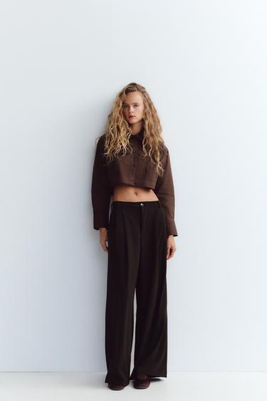 CROPPED POPLIN SHIRT - Dark brown by Zara - Image 0
