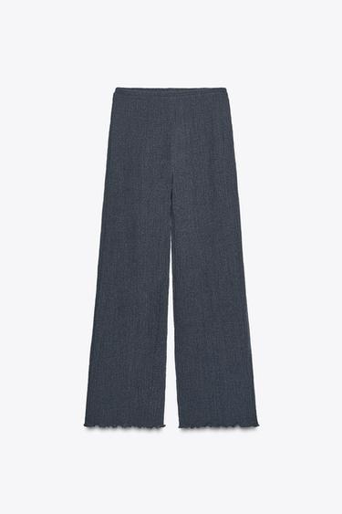 TEXTURED STRAIGHT-LEG TROUSERS - Blue / Grey by Zara
