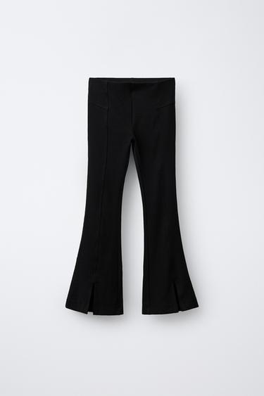 PLAIN RIBBED FLARE LEGGINGS - Black by Zara