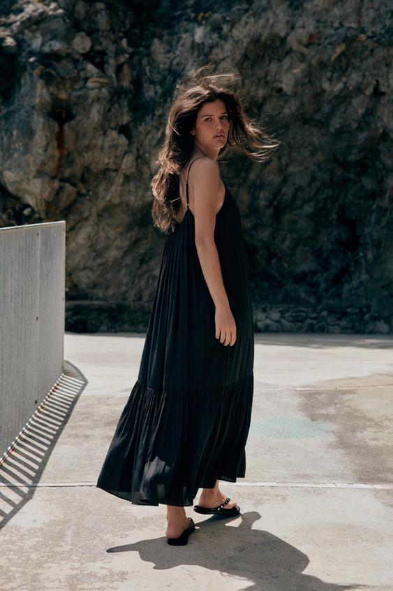 FLOWING MIDI DRESS WITH RUFFLE - Black by Zara - Image 0