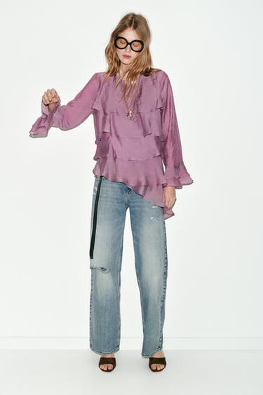 ASYMMETRIC RUFFLED TOP - Mauve by Zara