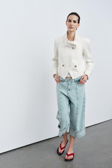 ZW COLLECTION MID-WAIST CAPRIS JEANS - Light blue by Zara