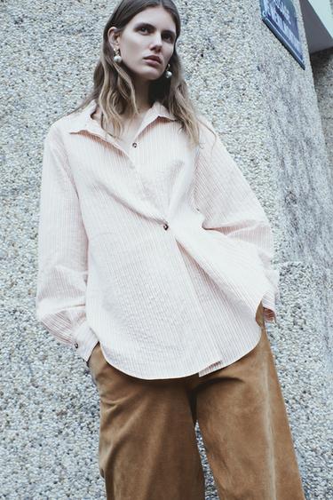 OVERSIZE STRIPED SHIRT - camel by Zara