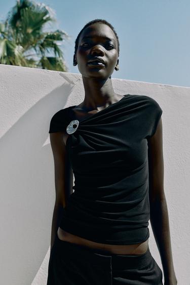 DRAPED TOP WITH METALLIC DETAIL - Black by Zara