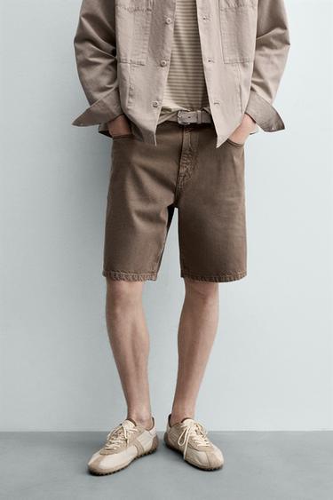 RELAXED FIT DENIM BERMUDA SHORTS - Brown by Zara