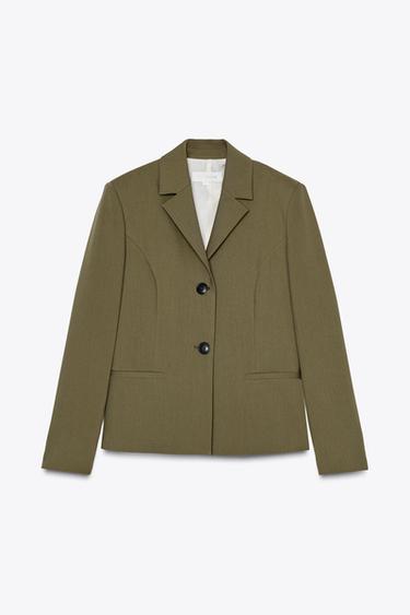 FITTED BLAZER WITH SHOULDER PADS - Light khaki by Zara