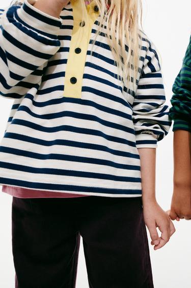ZARA TIMELESS - STRIPED CONTRAST COLLAR POLO SHIRT - Ecru by Zara