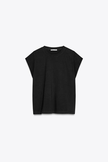 WASHED-EFFECT SLEEVELESS T-SHIRT - Black by Zara