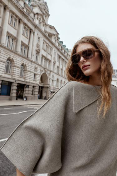 KNIT SWEATER WITH LAPEL NECK - Sand / Marl by Zara