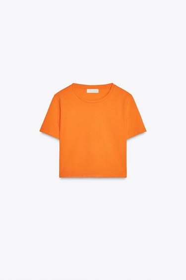 CROPPED STRETCH T-SHIRT - Orange by Zara