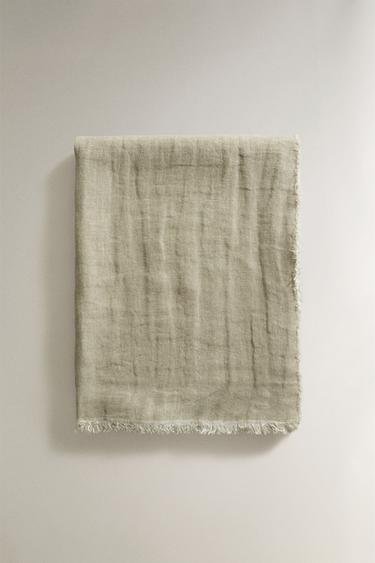 CHECK LINEN THROW - Green by Zara