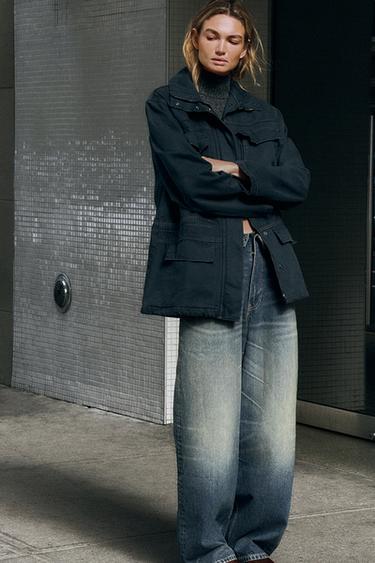 TRF FOLDED WAIST MID-WAIST JEANS - Navy blue by Zara