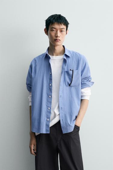 CHECK SHIRT WITH POCKET - Blue/White by Zara
