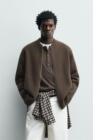 100% WOOL ZIP-UP JACKET - Brown / Taupe by Zara