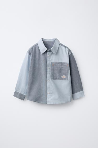 PATCHWORK OXFORD SHIRT WITH POCKET - Blue by Zara