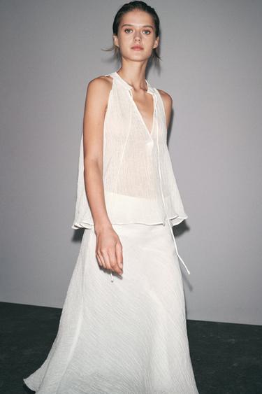100% LINEN HALTER TOP ZW COLLECTION - Ecru by Zara