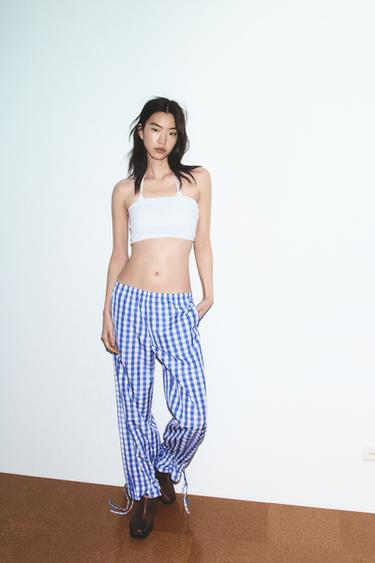 NYLON GINGHAM CHECK TROUSERS - Blue/White by Zara