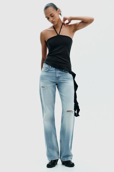 TEXTURED RUFFLE TOP - Black by Zara