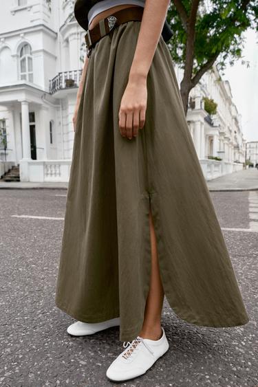 BELTED MIDI CAPE SKIRT - Dark khaki by Zara