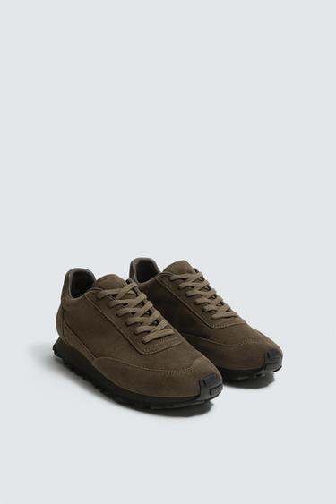 LEATHER TRAINERS - Taupe Grey by Zara
