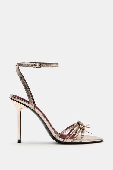 HEELED SANDALS WITH BOWS - pink gold by Zara