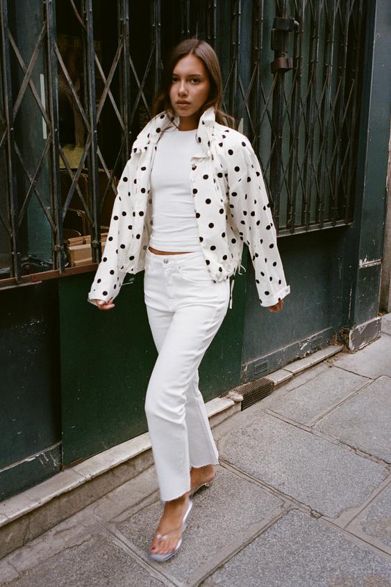 TRF HIGH-WAIST CROPPED FLARE JEANS WITH DOTS - White by Zara - Image 0