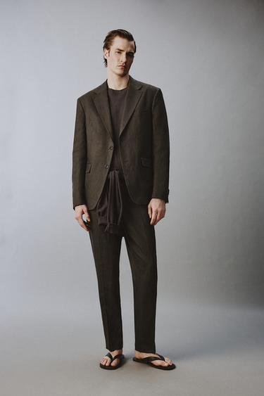 100% LINEN SUIT BLAZER - Dark brown by Zara