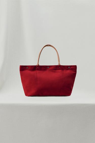 TOTE BAG WITH LEATHER DETAIL AARON LEVINE X ZARA - Red by Zara