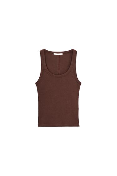 RIB SLEEVELESS TOP - Wine by Zara