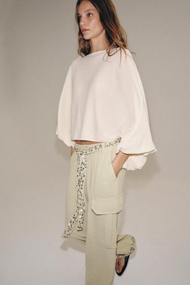 ZW COLLECTION SEQUIN CARGO TROUSERS - Light khaki by Zara
