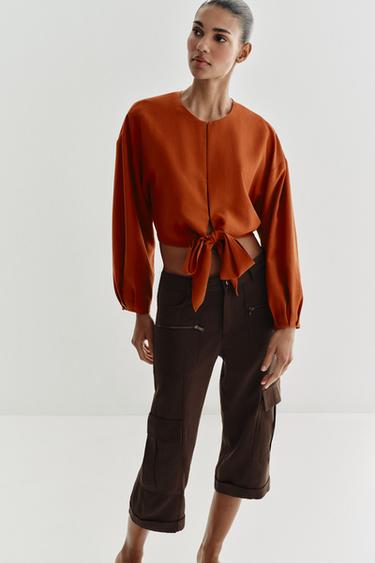 CROPPED TOP WITH BOW - Brick by Zara