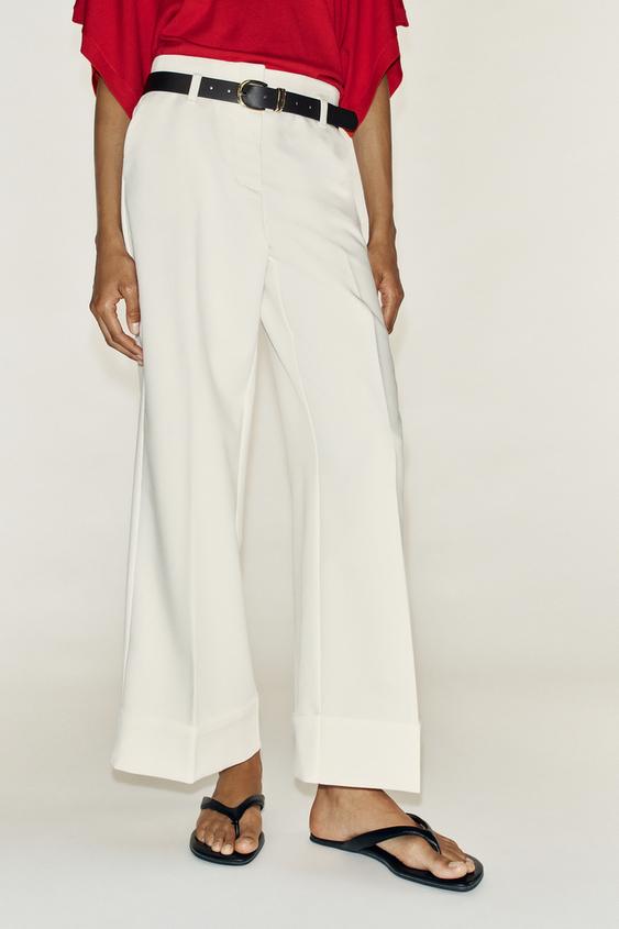 TURN-UP HEM TROUSERS WITH BELT - White by Zara - Image 0