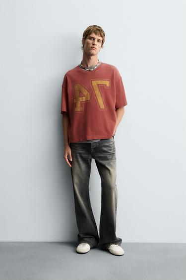 VARSITY OPEN WEAVE T-SHIRT - Red by Zara - Image 0