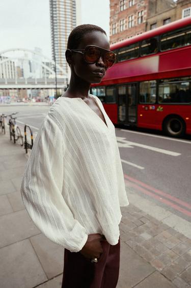 RUSTIC STRIPED BLOUSE - Ecru by Zara