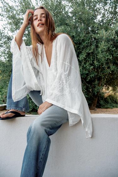 ZW COLLECTION EMBROIDERED CAPE BLOUSE - White by Zara