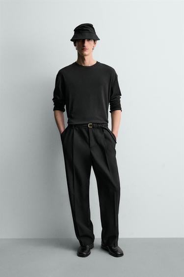 COTTON/LINEN T-SHIRT - Black by Zara