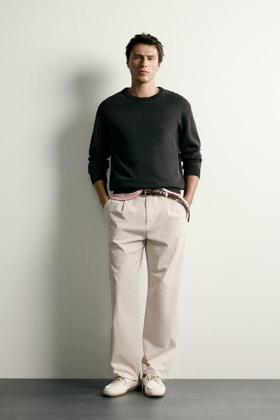 STRAIGHT-LEG PLEATED CHINOS - Ecru by Zara - Image 0
