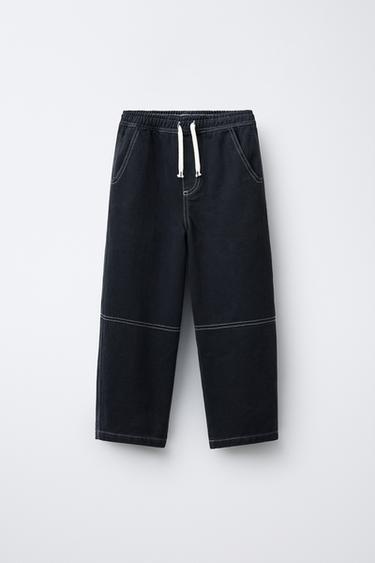 CONTRAST BAGGY TROUSERS - navy by Zara