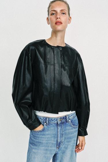 LEATHER EFFECT BALLOON JACKET - Black by Zara
