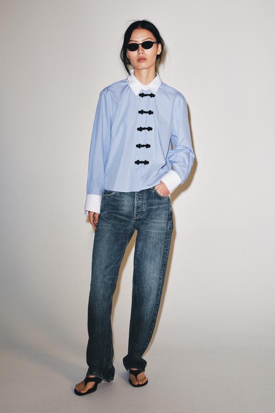 ZW COLLECTION STRIPED SHIRT WITH FROG FASTENING - Blue/White by Zara - Image 0