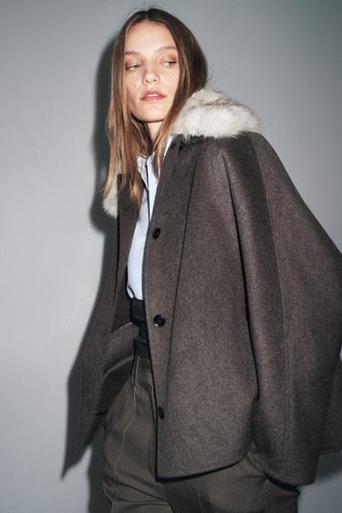 WOOL JACKET WITH FAUX FUR COLLAR ZW COLLECTION - Ecru / Beige by Zara