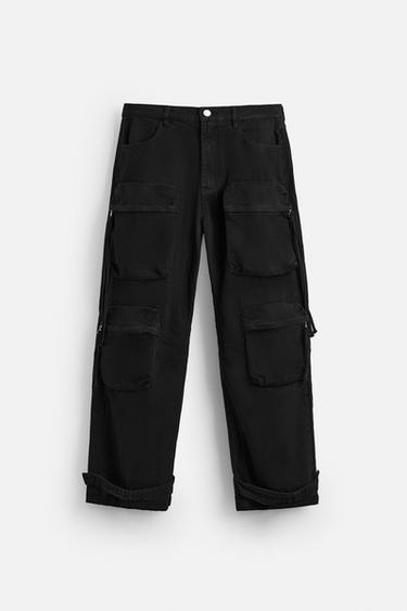 CARGO POCKET DENIM TROUSERS - Black by Zara